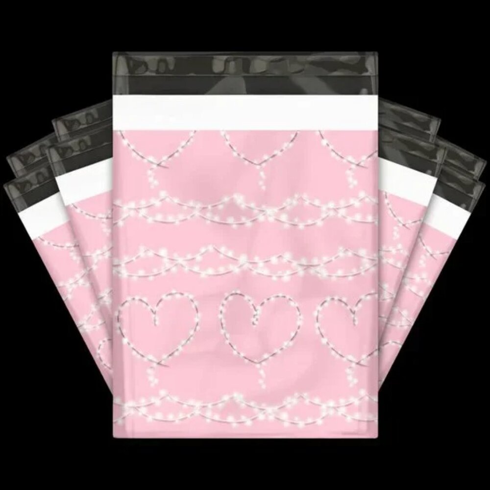 30 Poly Mailers/shipping Bags/ 30 Thank you Stickers - Hearts/Lights